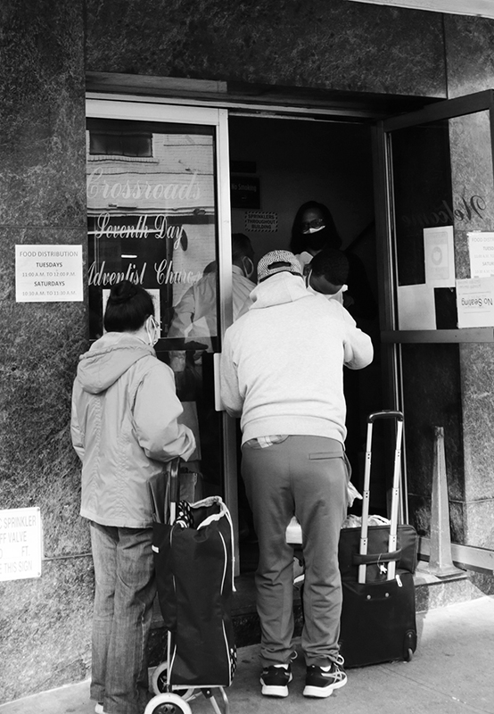 2020 : Food Lines : Seventh Day Adventists Help the Needy : Streetlife : New York City : Times Square : Richard Moore : Photographer : Photojournalist